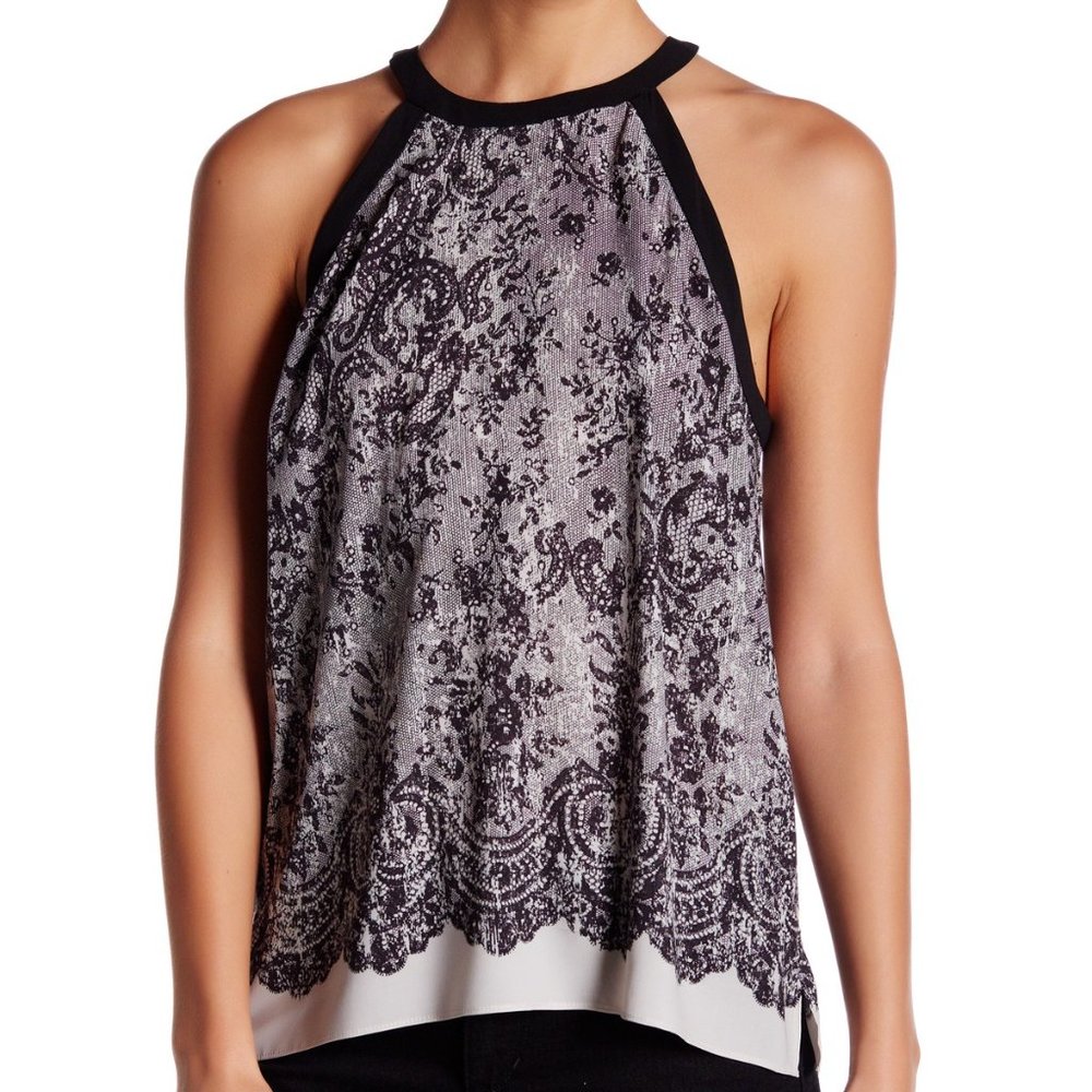 T Tahari Black & Gray Amara Blouse